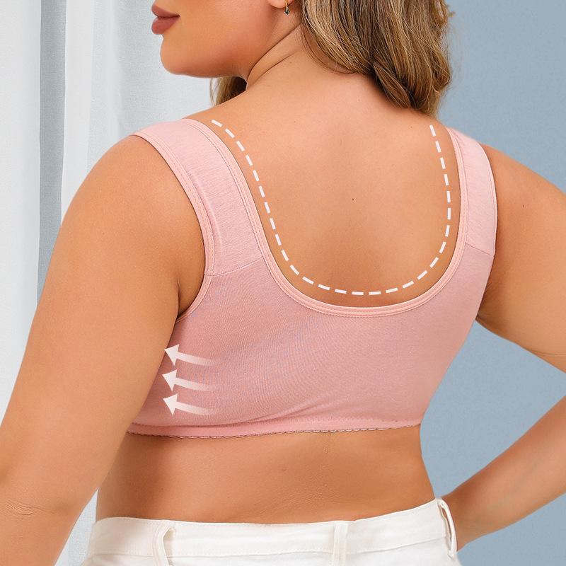 Large size bra popular setting cup front buckle underwear women's printing steel rimless vest type large size underwear