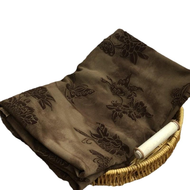 Brown Color Stretchy Spandex Flocking Tulle Mesh Fabric African Jacquard Velvet Fabrics for DIY Sewing Dress Cheongsam