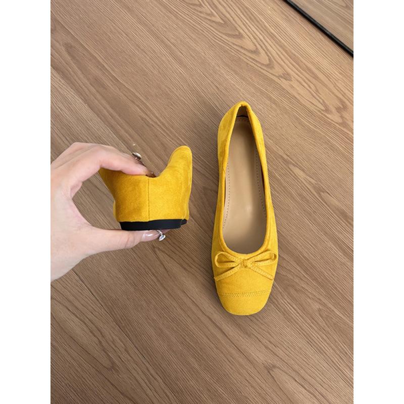Sheepskin Version~ Genuine Leather Spring New Inner Height Increase Ballet Shoes Women's Gentle Bow Shallow Mouth Single Shoes Doudou Shoes
