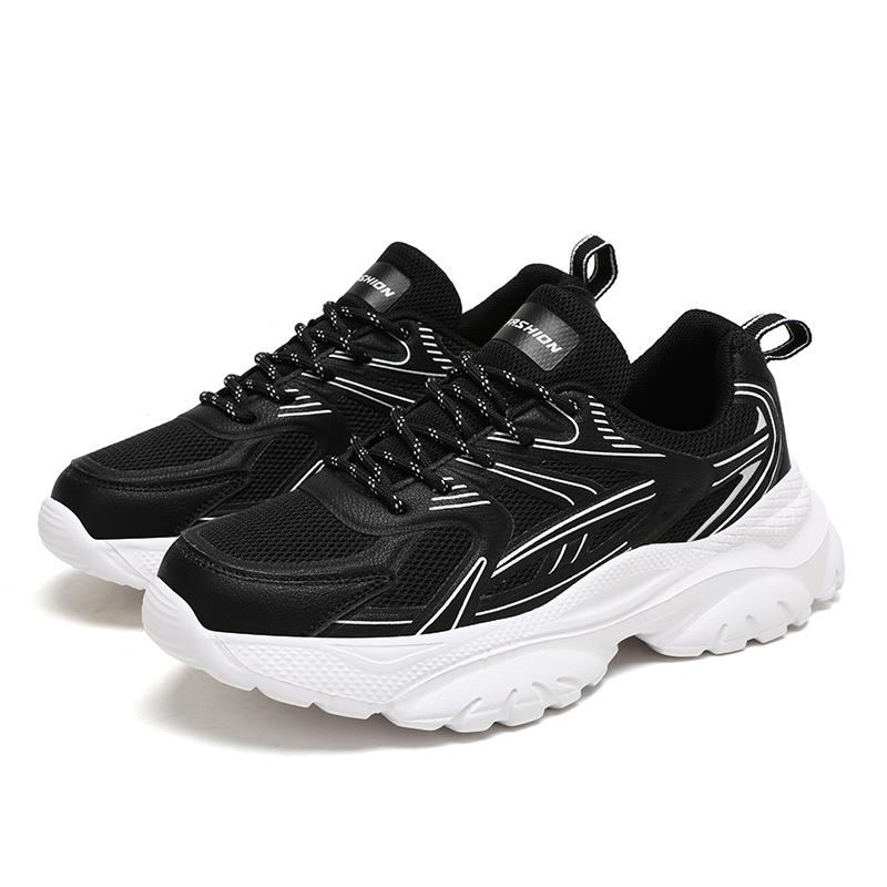 

Men s Stylish Breathable Thick-soled Lightweight Sports Shoes with A Round Mesh Top and A Color-blocked Lace-up for Autumn 35 чёрный