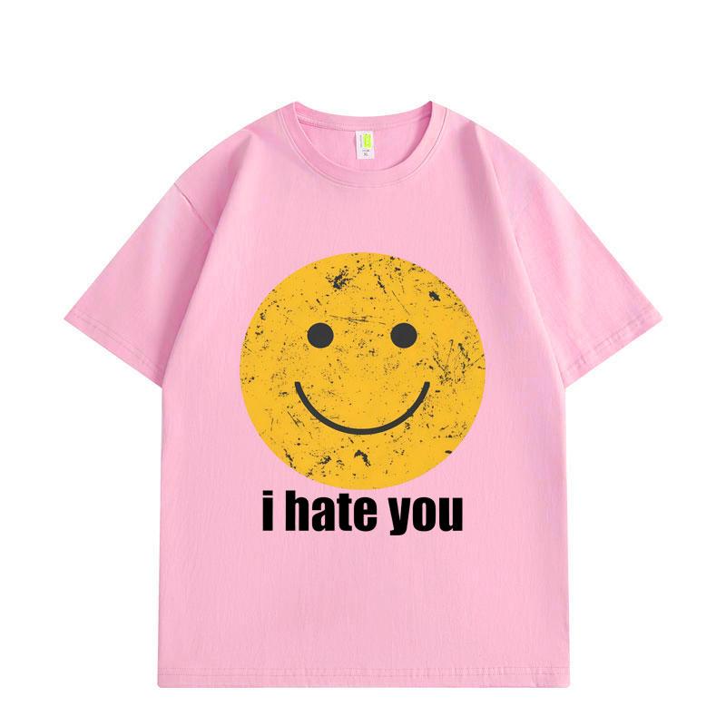 Distressed Smiley I Hate You Funny Meme Tshirt High Quality Fashion Oversized T Shirts Unisex Women Summer Casual Cotton Tshirts