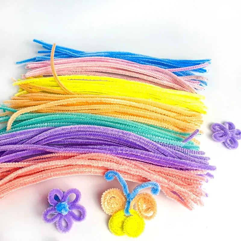 100pcs Colorful chenille stem twisted rod wool root fluffy stick iron handmade DIY twisted stick material