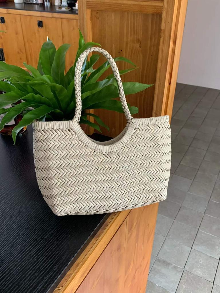 Nuovo Stile Borsa da Viaggio a Mano Intrecciata a Mano in Vera Pelle Imitazione Rattan per le Feste