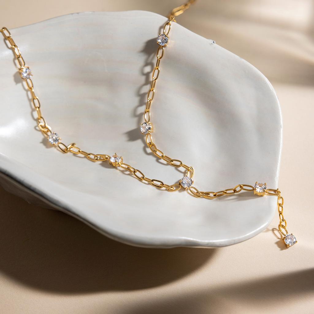 Youthway Minimalist Zircon Pendant Y Shape Chain Necklace For Women 18K Gold PVD Plated Stainless Steel Necklace Fashion Jewelry