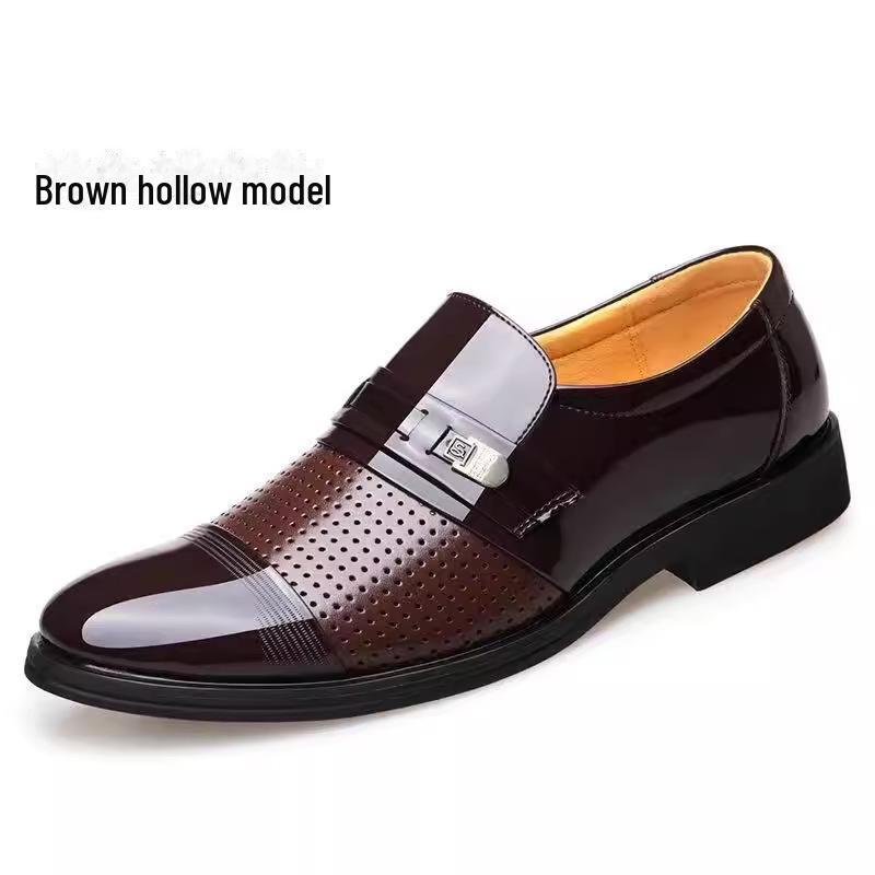 Men's Spring & Autumn Perforated Formal Leather Shoes with Plus Velvet Lining