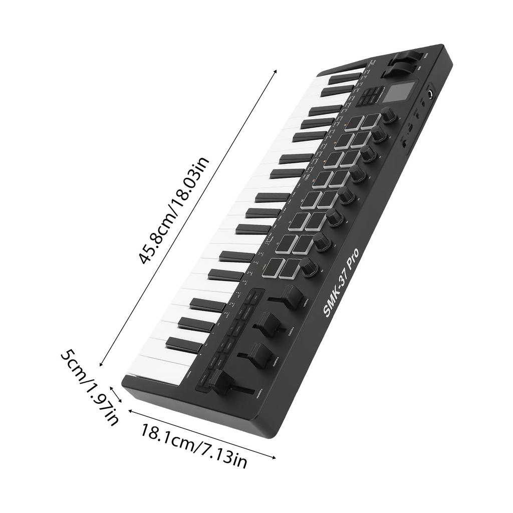 Aumotop MIDI Keyboard Controller with RGB Wireless BT for Music Versatile Synthesizer Engine for ABS Portable Size 37-Key Pads, Production, DAW, PC,