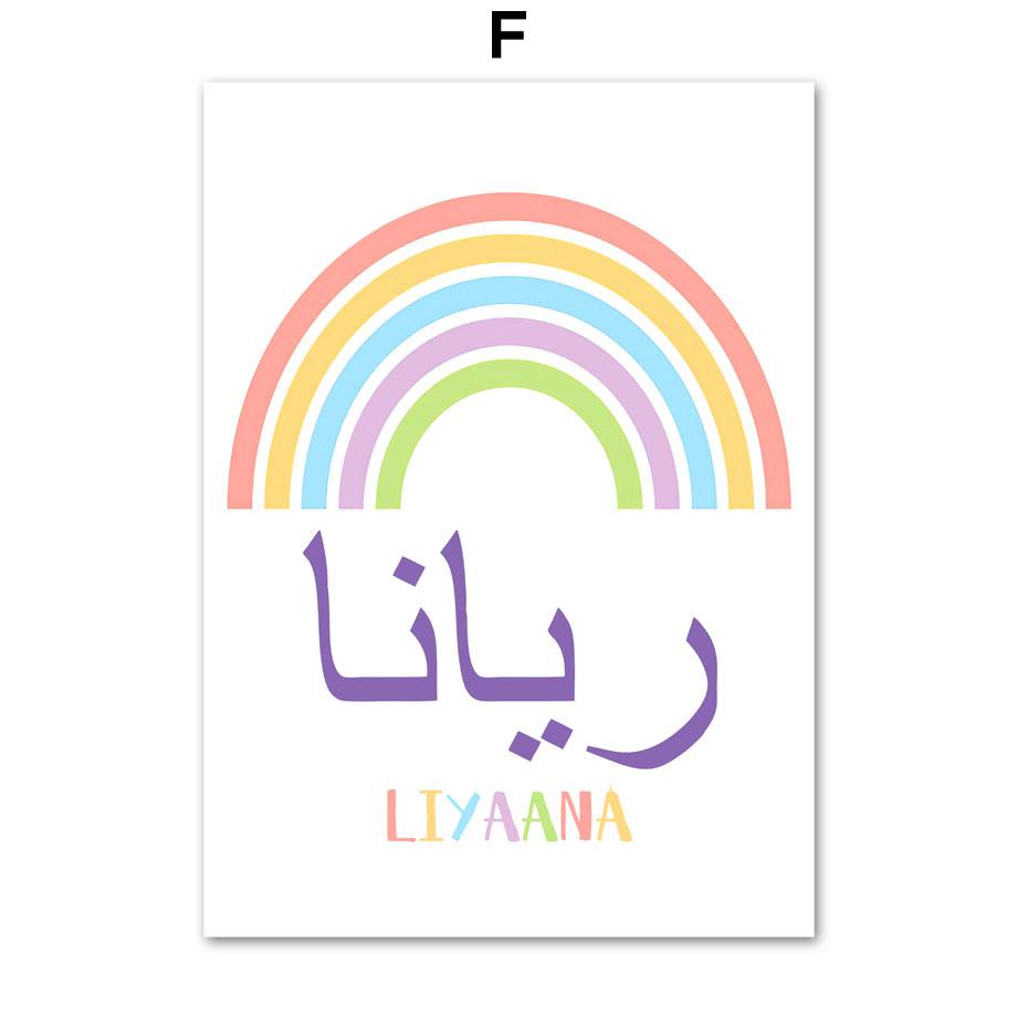 

Исламский алфавит, цифры, Радуга, Луна, настенная живопись на холсте, имя, пользовательские постеры и принты, декоративные картинки для детской комнаты A4 21X30cm No Framed