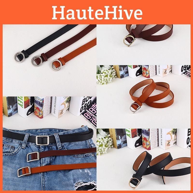 Color Simple Solid Metal Buckle Decor Women Waist Belt With No Punching Design