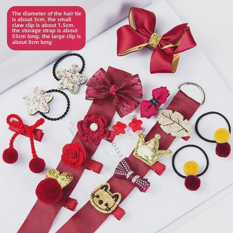 Set de accesorii de păr pentru bebeluși prințesă coreeană: Agrafe și inele de păr pentru fete, format din 18 piese.