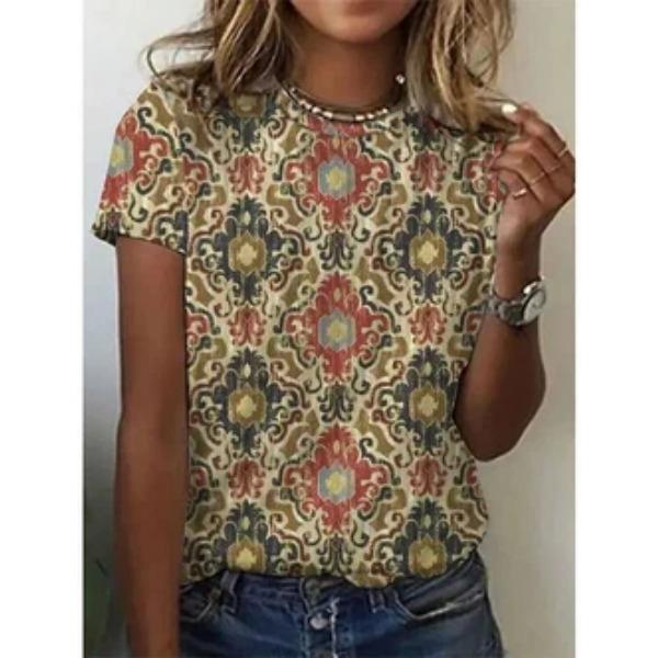 

Футболка с круглым вырезом в богемном стиле с 3D-принтом для лета Футболки женские повседневные с коротким рукавом и круглым вырезом XS
