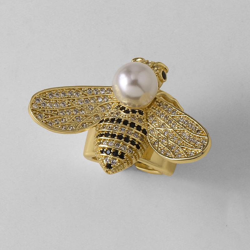 Simple Bee Statement Women Rings Copper Gold Plated Beetle Insect Open Wide Ring  Jewelry