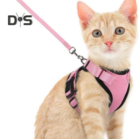 Katzengeschirr und Leine zum Spazierengehen, verstellbares, ausbruchsicheres Katzenwestengeschirr mit Reflektorstreifen für mittelgroße und große Kätzchen