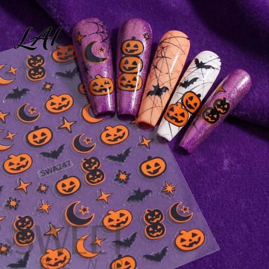 DIY Nail Stickers Halloween Self Adhesive Stickers Pumpkin Bat Moon Star Manicure Decals Holiday Supplies Art Decoration for Home Salon