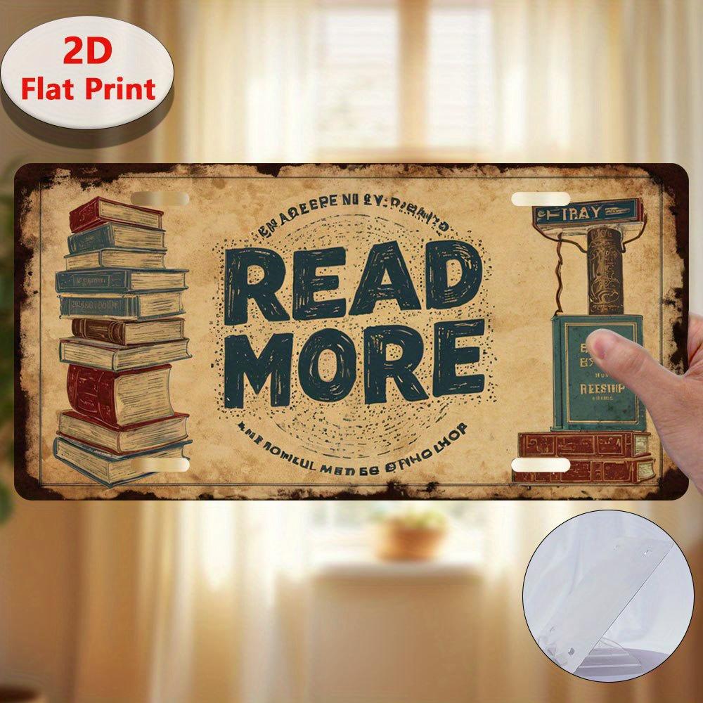 D Flat pc Vintage Read More Metal Sign Wall Decor with Book Pile and Green Leaf Design Perfect for Home Mothers Day Gift