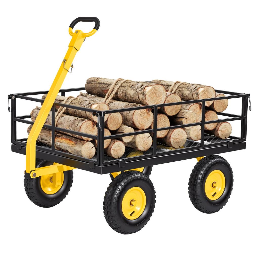 Steel Garden Cart, 544 Kg Heavy Duty Pullable Garden Wagon Yard Cart, 2 In 1 Outdoor Metal Utility Wagon Yard Trailer with 330 Mm All Terrain Tires,