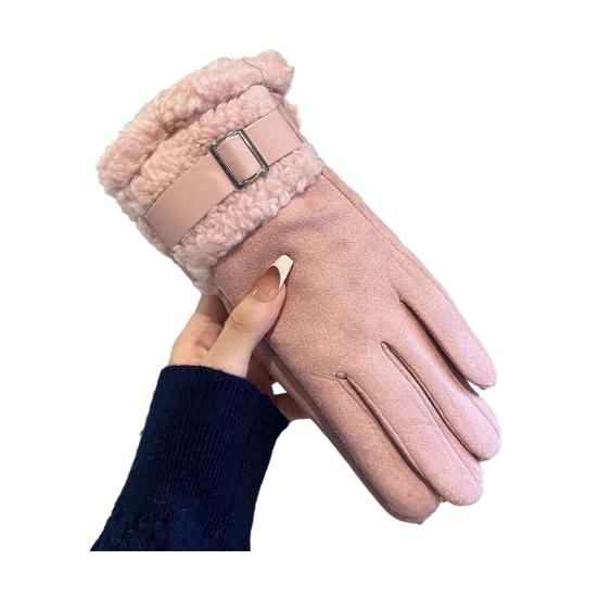 Yousheng Women's Faux Suede Gloves with Faux Fur Cuff Winter Warm Fleece Lined Touch Screen Gloves for Outdoor Skiing Cycling