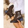 Vintage Embroidered Mid-heel Martin Boots Women's Fall 2025 New Plus-size Block Heel Side Zipper Booties