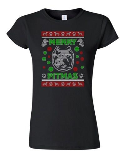Junior Merry Pitmas Dog Pitbull Dog Animals Ugly Christmas Funny DT T-Shirt Tee Unisex T-Shirt L