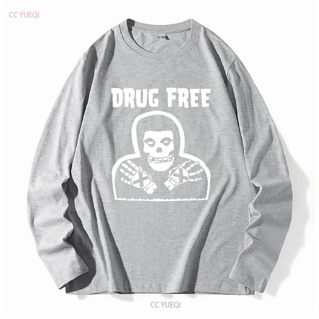 Misfits Drug Free T Shirt 80s Punk Rock Vintage Blac 1717 vintage Washed fashion Stylish Breathable streetwear graphic