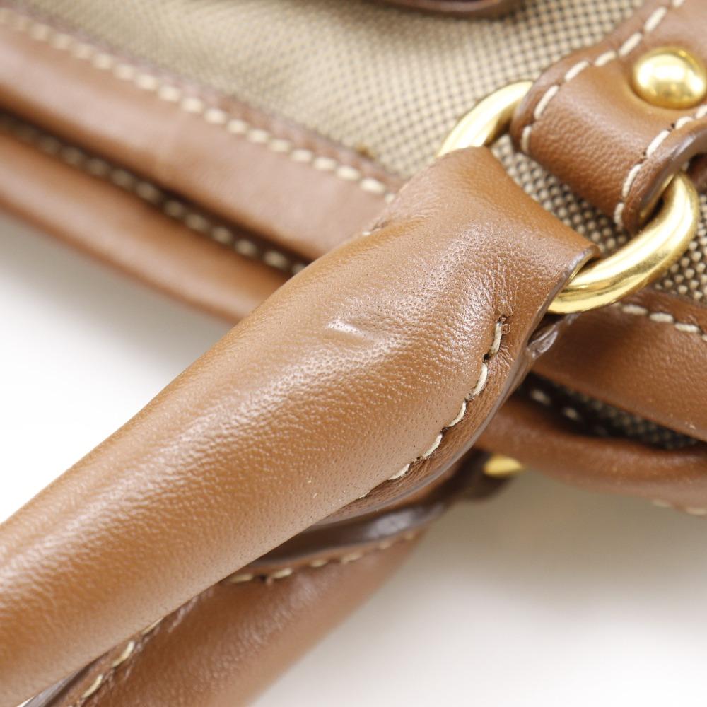 Prada Logo Handbag BN1841 2WAYShoulder Beige Canvas/leather Women Used