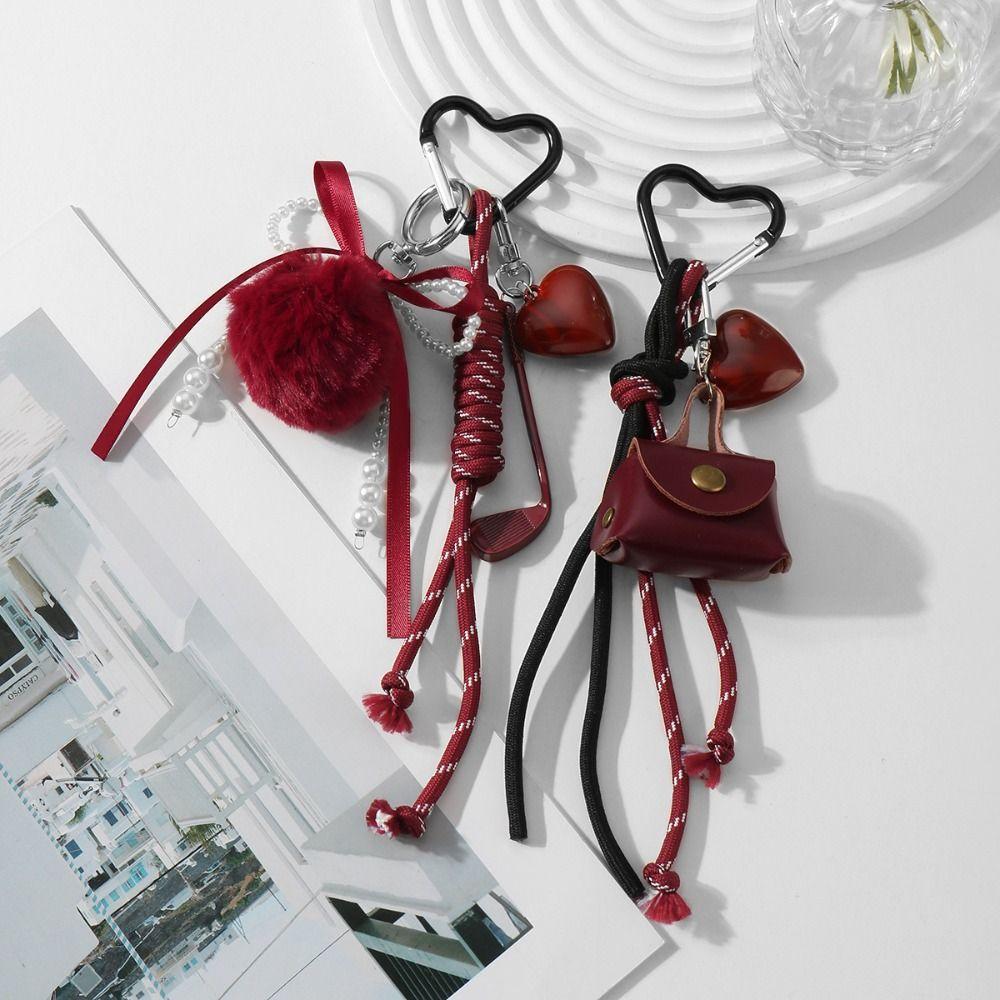 New Woven Rope Bow Keychain DIY Sweet Pendant Heart Bag Keyrings
