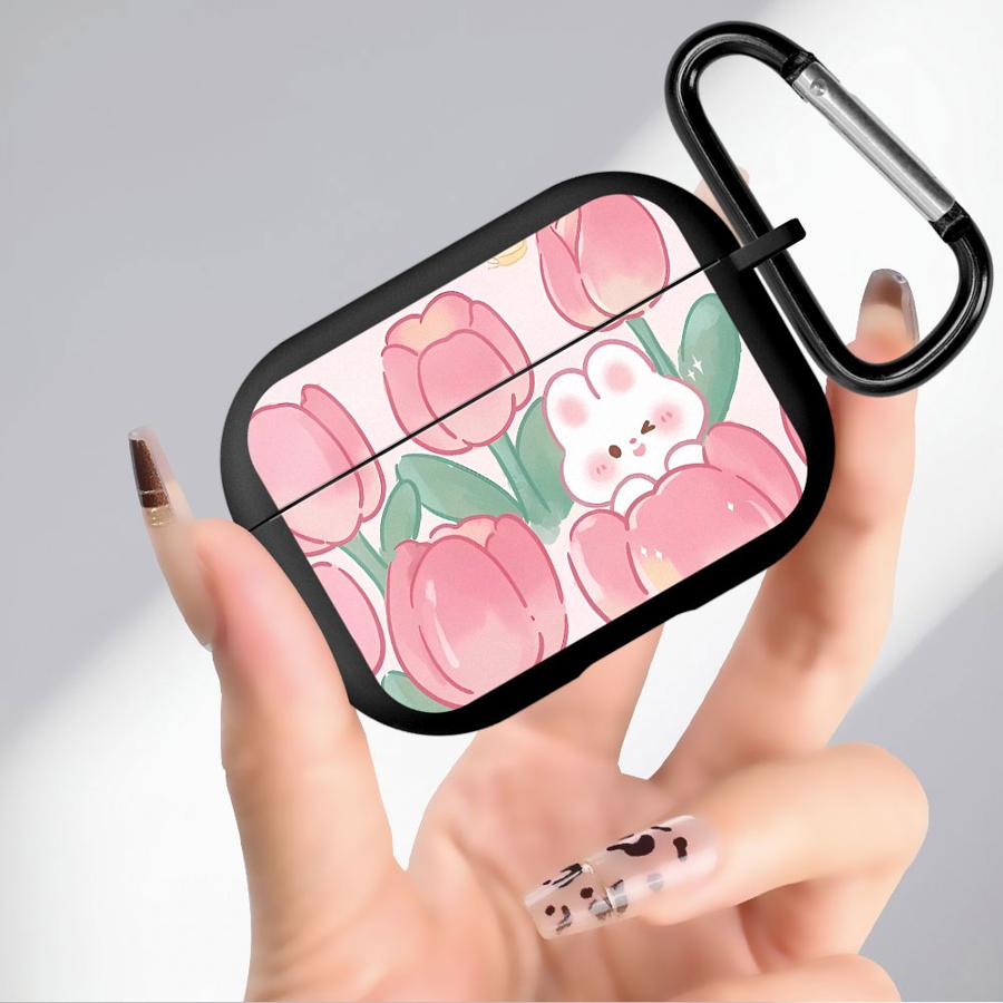 Weiche Kopfhörerhüllen Abdeckung Hülle Für Airpods Pro3 3 Pro 2 4 Pro2 1 Blume Rosa Tulpen Hase