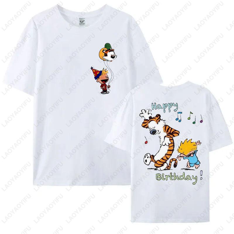 Fashion Vintage Calvin and Hobbes Tees Cotton Unisex TShirt Funny Nostalgia Old School Style 90s Cartoon Anime Graphic T Shirts