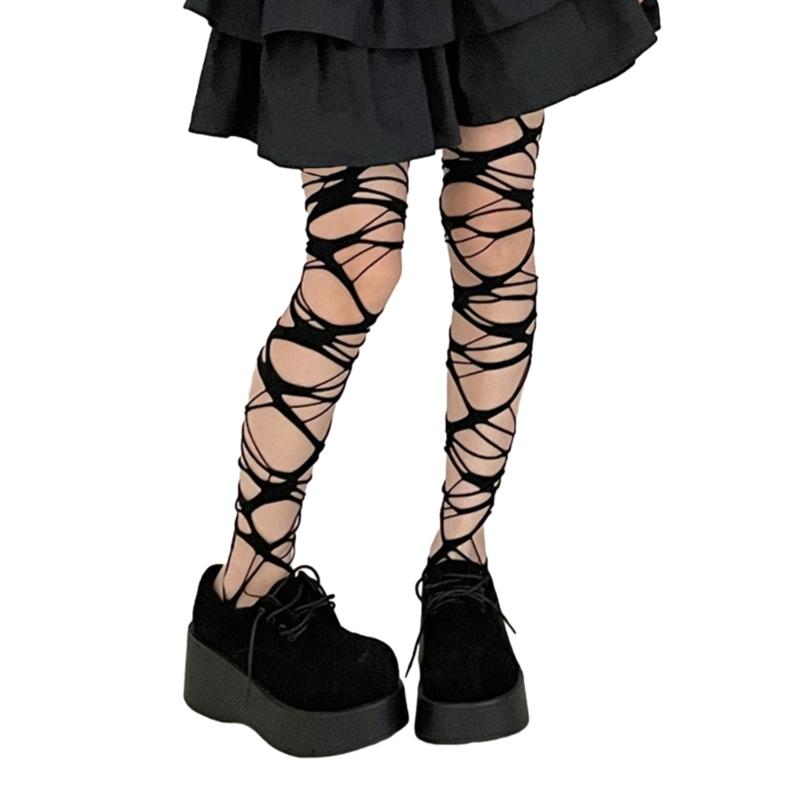 Y2K Distressed Tights Fishnet Stockings Summer Sheer Pantyhose Tights for Womens