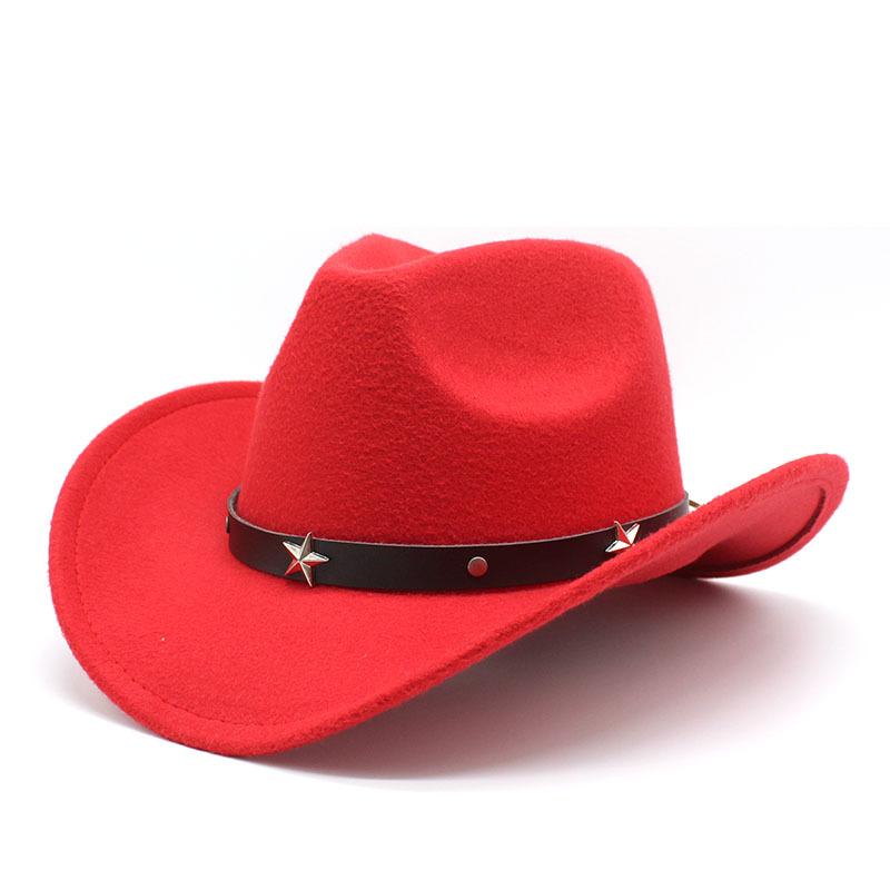 Metal Pentagram Western Cowboy Top Hat Woolen Jazz Hat Felt Hat Men'S And Women'S Top Hat