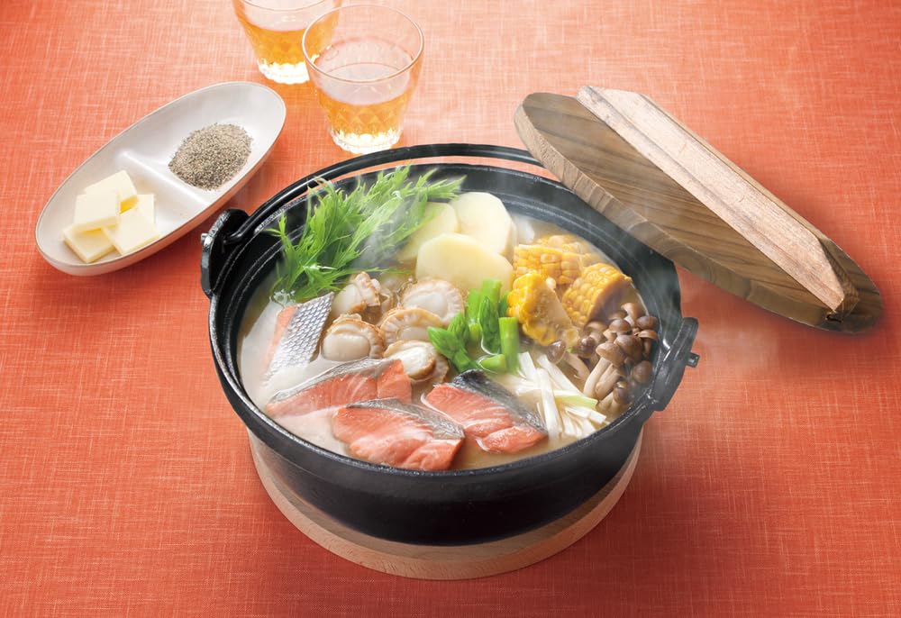 Ishigaki Irori Pot, Black, 17cm, with Wooden Lid, Gas/IH Compatible, Cast Iron, 3984