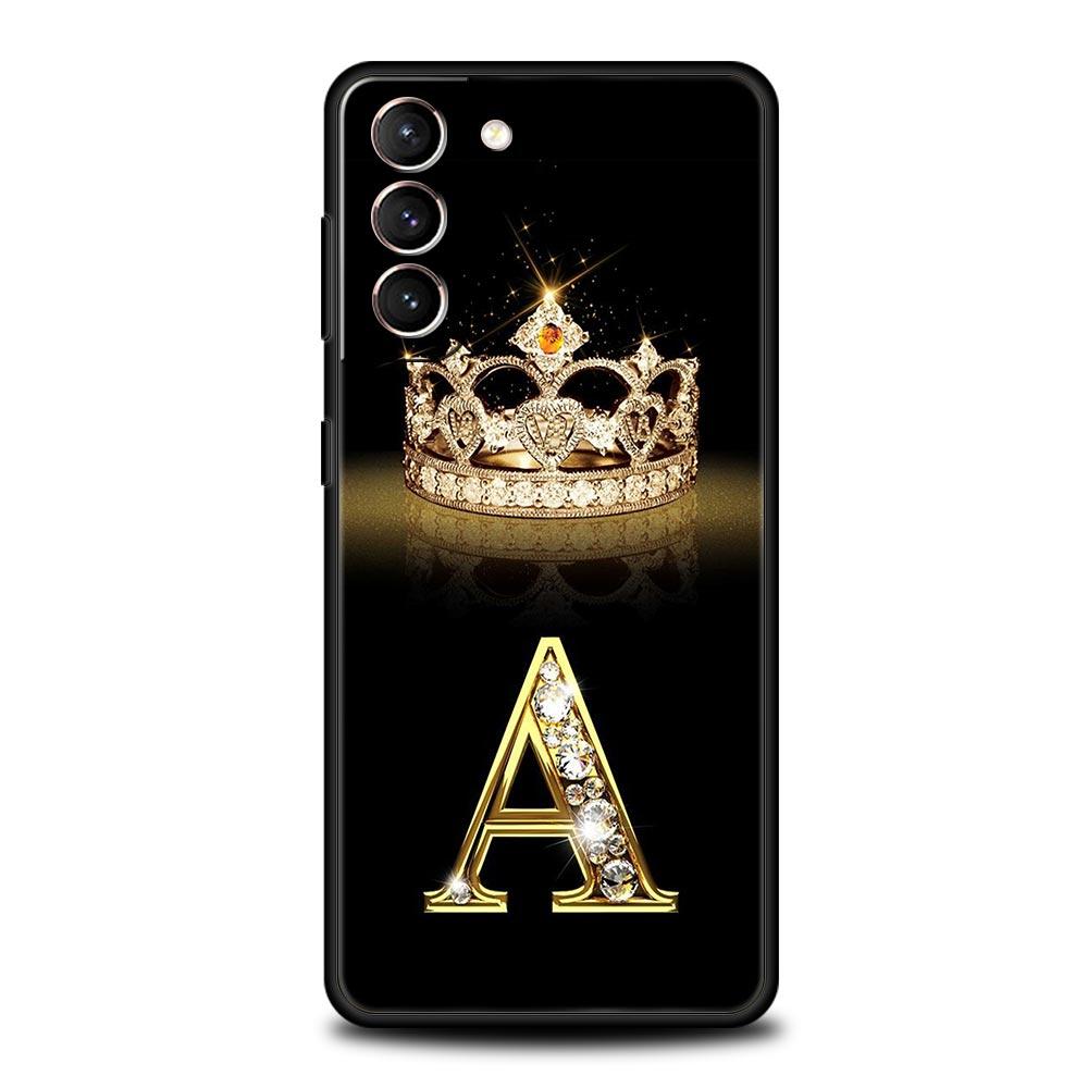 Fashion Diamond Crown Letter A Soft Phone Case For Samsung Galaxy S23 S24 S22 S21 S20 FE Ultra 5G S10 S10E S9 S8 Plus Cover
