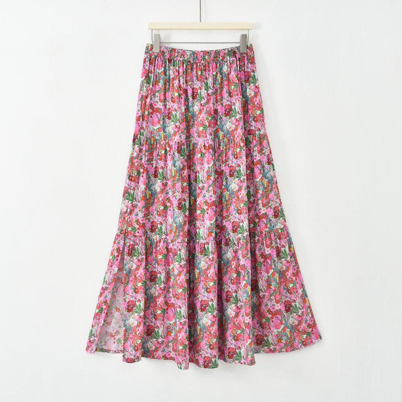 

Cotton Noil Retro High-Rise Floral Skirt Mid-Length Slim fit Casual A-Line Skirts Loose homewear clothing L