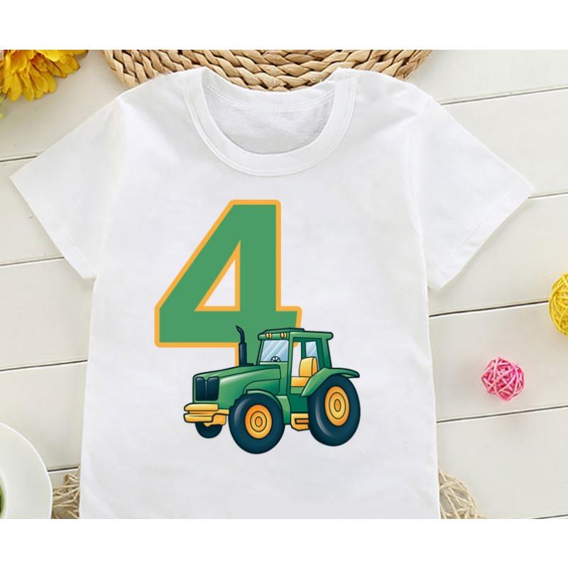 Cute Farmer Tractor 1-8 Years Old Happy Birthday T Shirt Kids Birthday Party Gift Children Funny Present T Shirt Tops