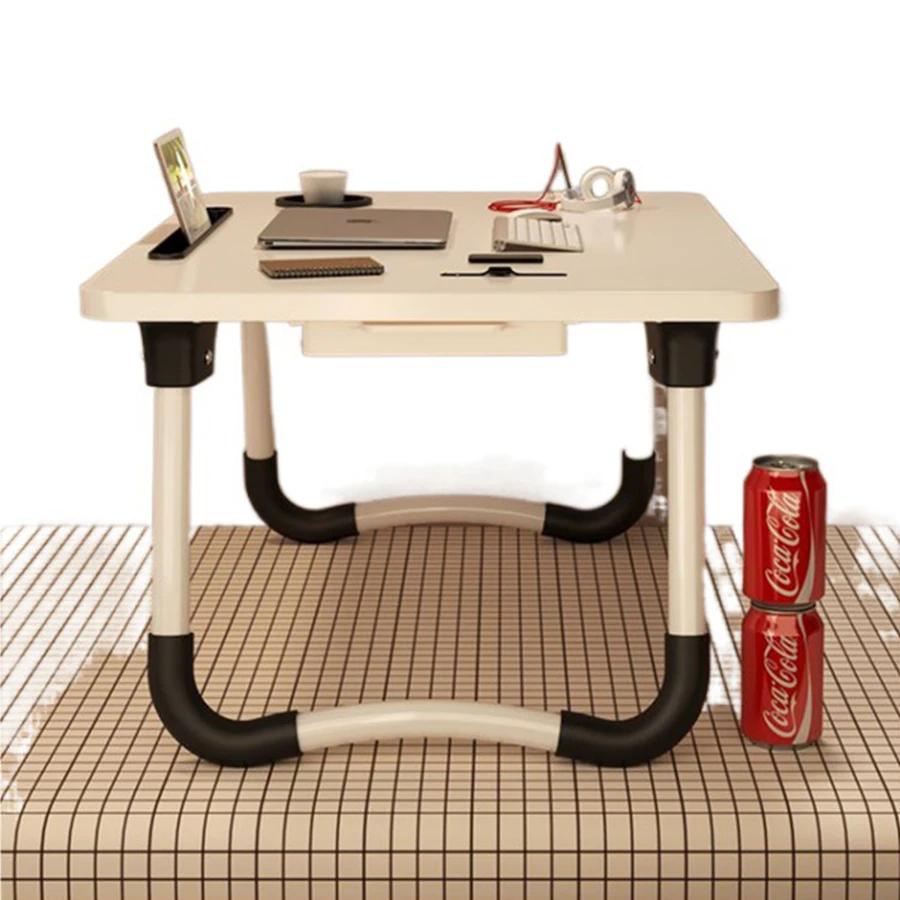 Folding Bed Desk Laptop Table Dormitory Portable Small Desks Cup Holder Slot Mobile Breakfast Table Bedroom Computer Tray Shelf