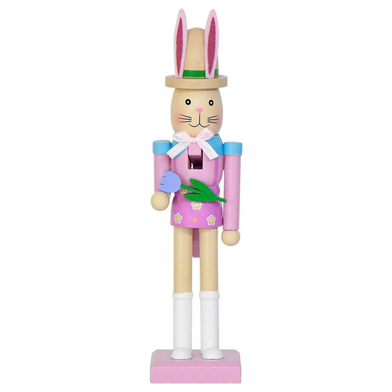

Easter Bunny Nutcracker Traditional Rabbit Wooden Nutcracker Easter Decoration Tabletop Figurine Spring Holiday Decor розовый