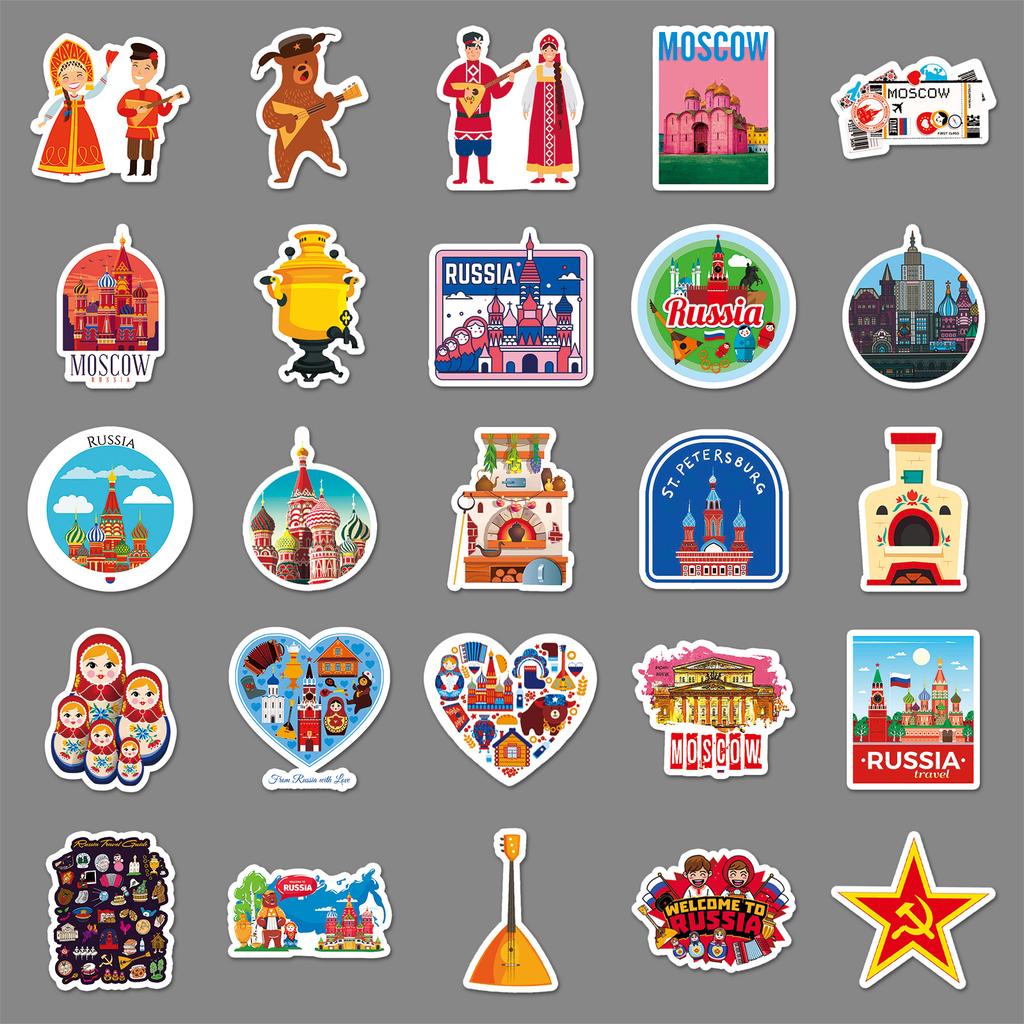 50 Russian Personality Cartoon Outdoor Travel Landscape Decoration Motorcycle Suitcase Notebook Stickers