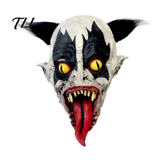 Adults Spooky Role Play Mask Halloween Horror Clown with Long Tongue, Latex Scary Haunted House Decoration Creepy Costume Prop for Cosplay Parties,