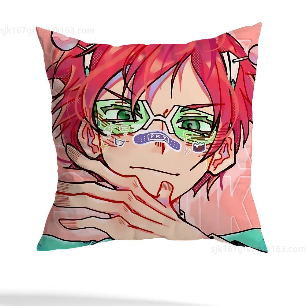 Anime Role S-Saiki K Chibi Pillow Case Square Double-Sided Printing Short Plush Sofa Cushion Cover Bedroom Bedside Pillow