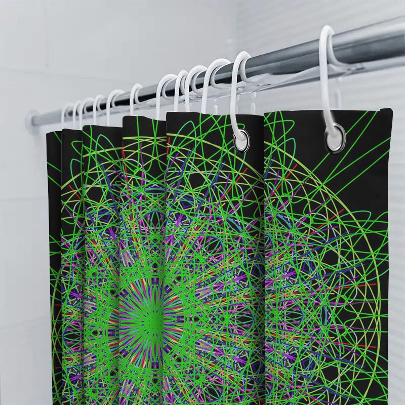 Colorful Mandala Shower Curtain Waterproof Home Decor For Bathroom Modern Green And Pink Abstract Design (175Cmx180Cm)