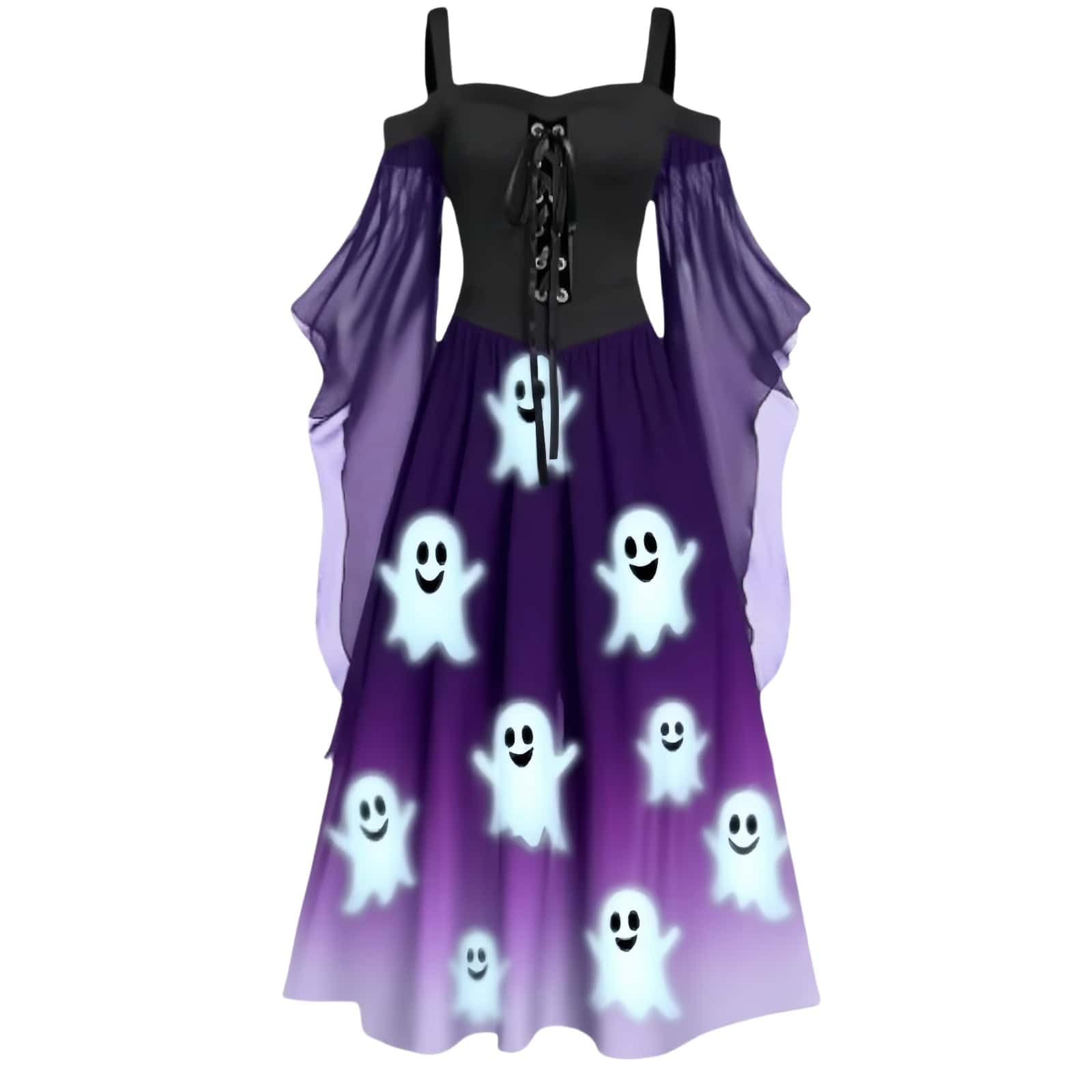 

Women s Fashion Halloween Strapless Gradient Print Tie-Waist Full-Skirted Long Dress XL