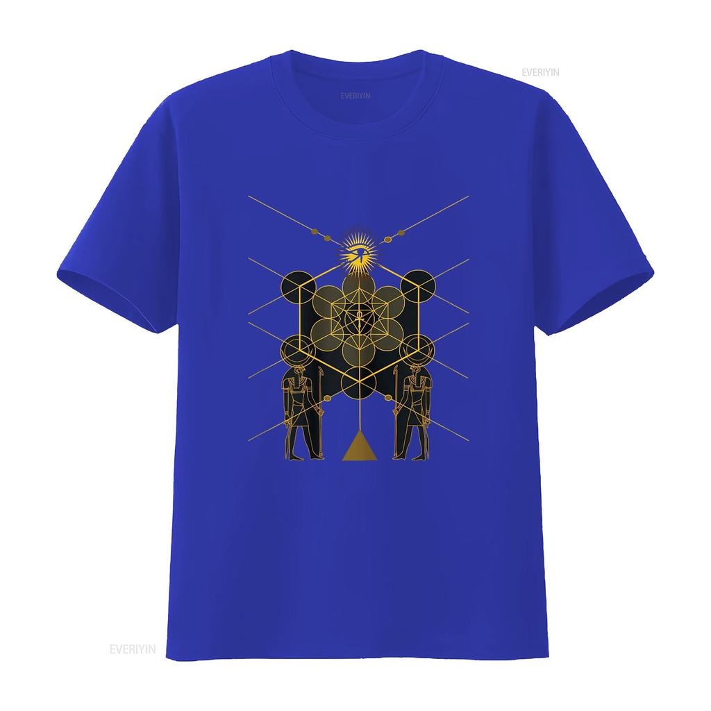 Sacred Geometry Science Egyptian HORUS HERU T Shirt Vintage Washed Homme Top For Everyday Wear Unisex Casual Slightly Stretched