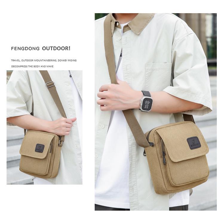 Men's Retro Canvas Crossbody Bag - Small Square Design for Business & Casual Commute
