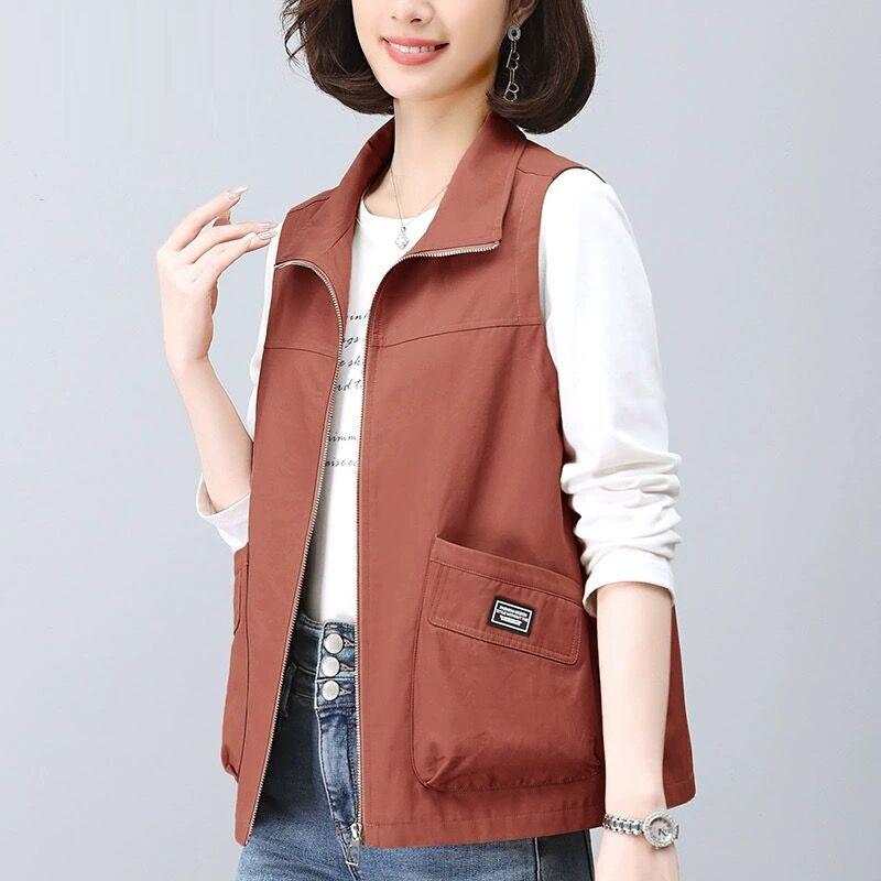 

Повседневный весенне-осенний жилет для женщин, свободного кроя, большого размера, короткая куртка без рукавов для мам 4XL оранжевый