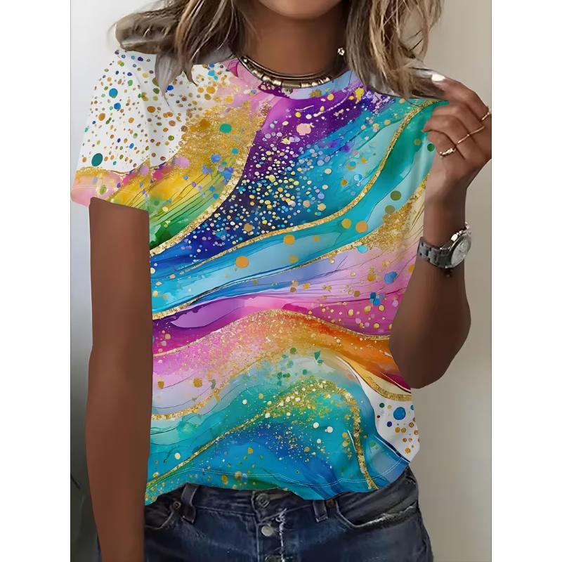 

New Women s 3D Digital with Bright Abstract Full Print Round Neck All Season Comfortable XL