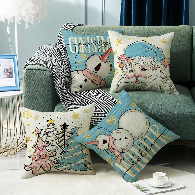 New Christmas Decorative Pillow Cover Linen Printed Sofa Bedside Home Pillow Cover Back Pillow Cushion