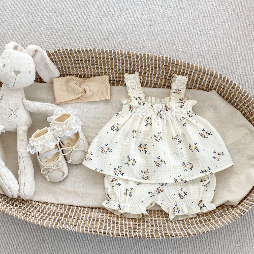Baby Girl 0-3 Years Summer Floral Tank Top and Bloomers Two-Piece Set
