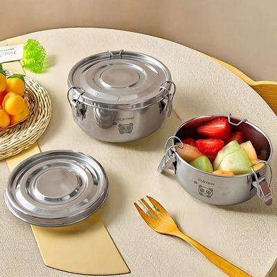 WORTHBUY Portapranzo Rotondo Portatile con Coperchio Contenitore per Alimenti in Acciaio Inossidabile 304 a Prova di Perdite Scatola Bento per Campeggio Picnic