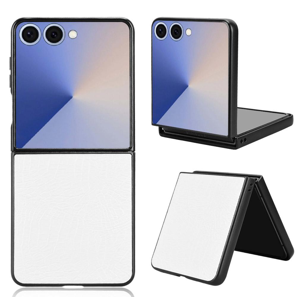 

Чехол для Samsung Galaxy Z Flip7 5G, с текстурой крокодиловой кожи, с покрытием из кожи, жесткий ПК чехол для телефона White
