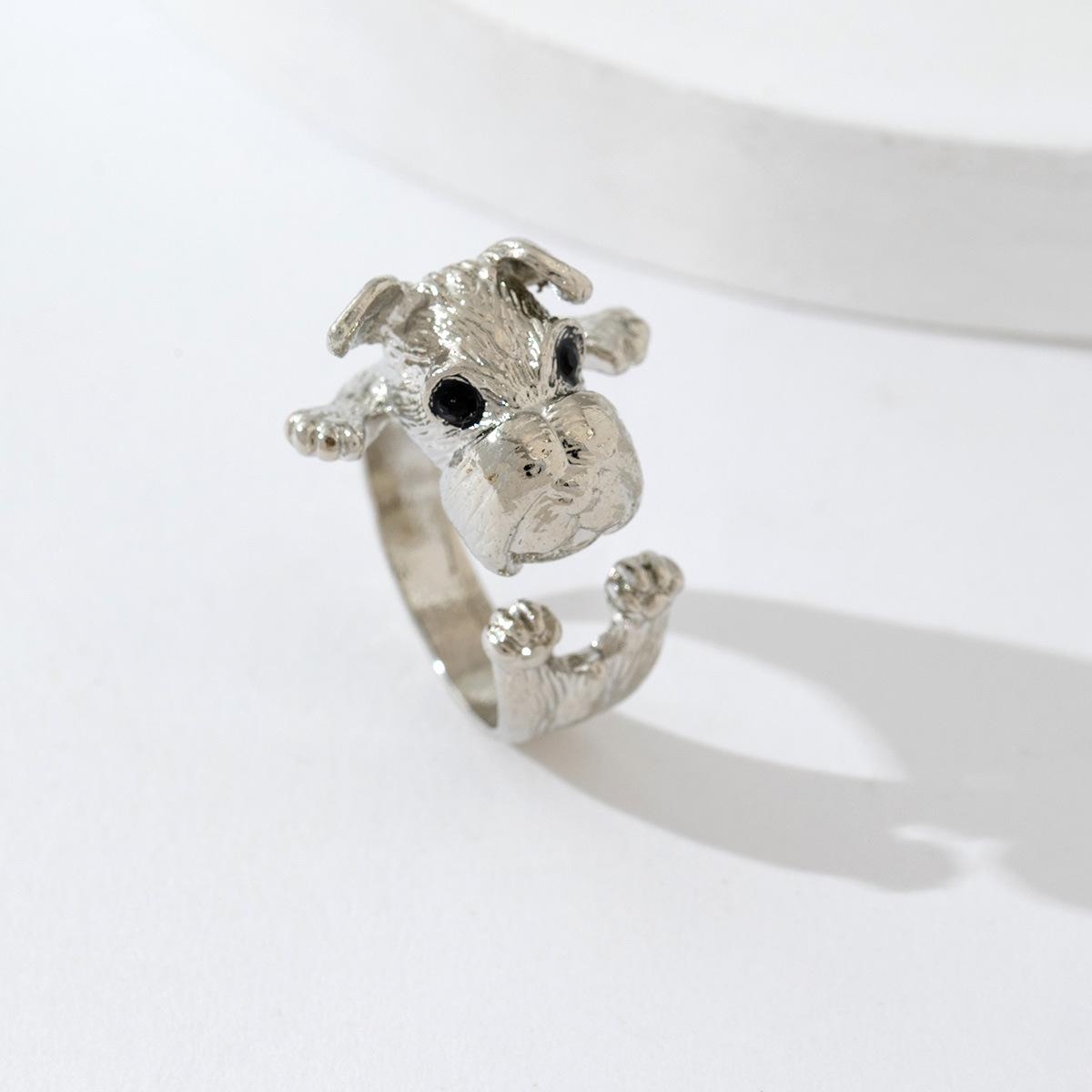 

Кольцо ручной работы с щенком шнауцера, кольцо с животным, открытое кольцо, милое кольцо с домашней собакой серебряный