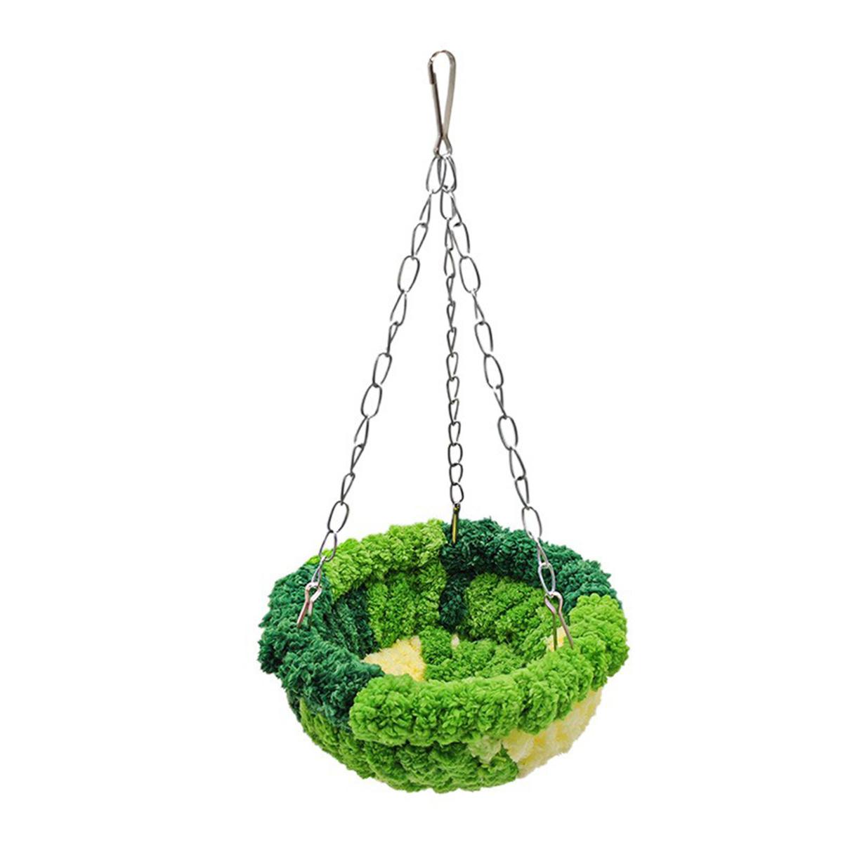 1 Parrot Nest Bird Nest Sleeping Nest Forest-Style Hammock Bird Cage Hanging Nest Plush Nest Small Bird Supplies Swing Warm Bird зелёный